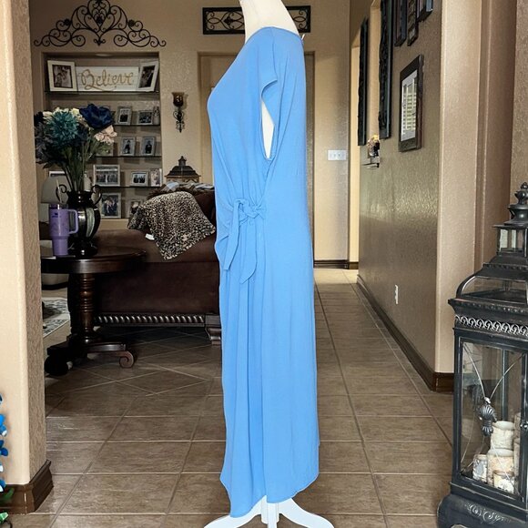 See You Monday*Midi Light Blue Dress w/Tied Waist - Picture 2 of 4